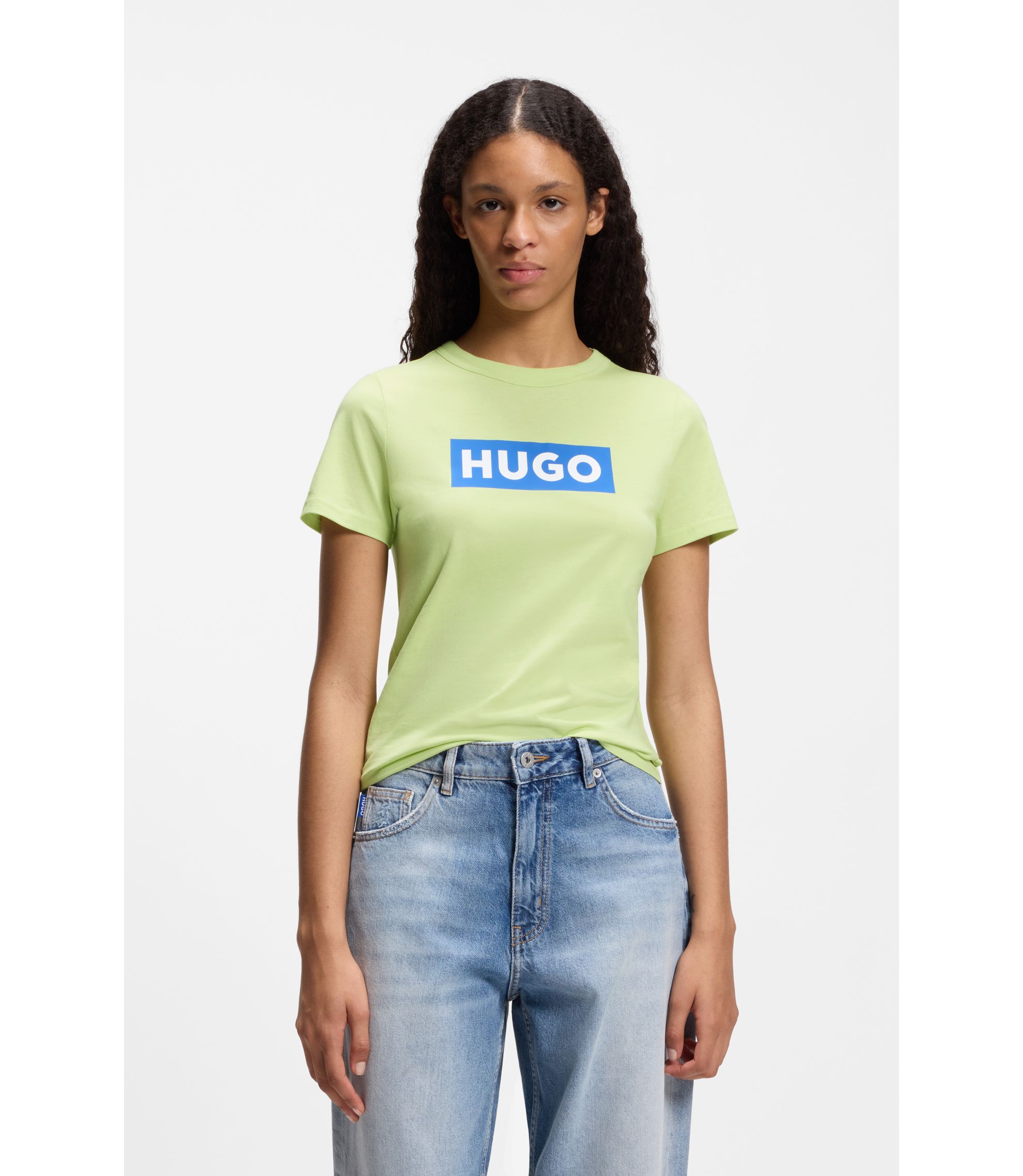 Slim-Fit T-Shirt aus Baumwolle mit blauem Logo in Box