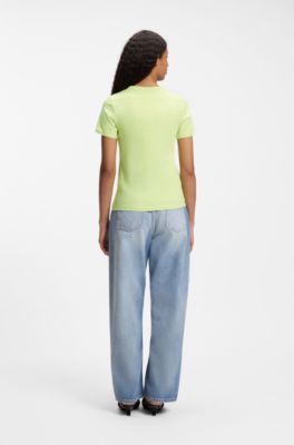 Slim-fit T-shirt in cotton with blue boxed logo, Light Green