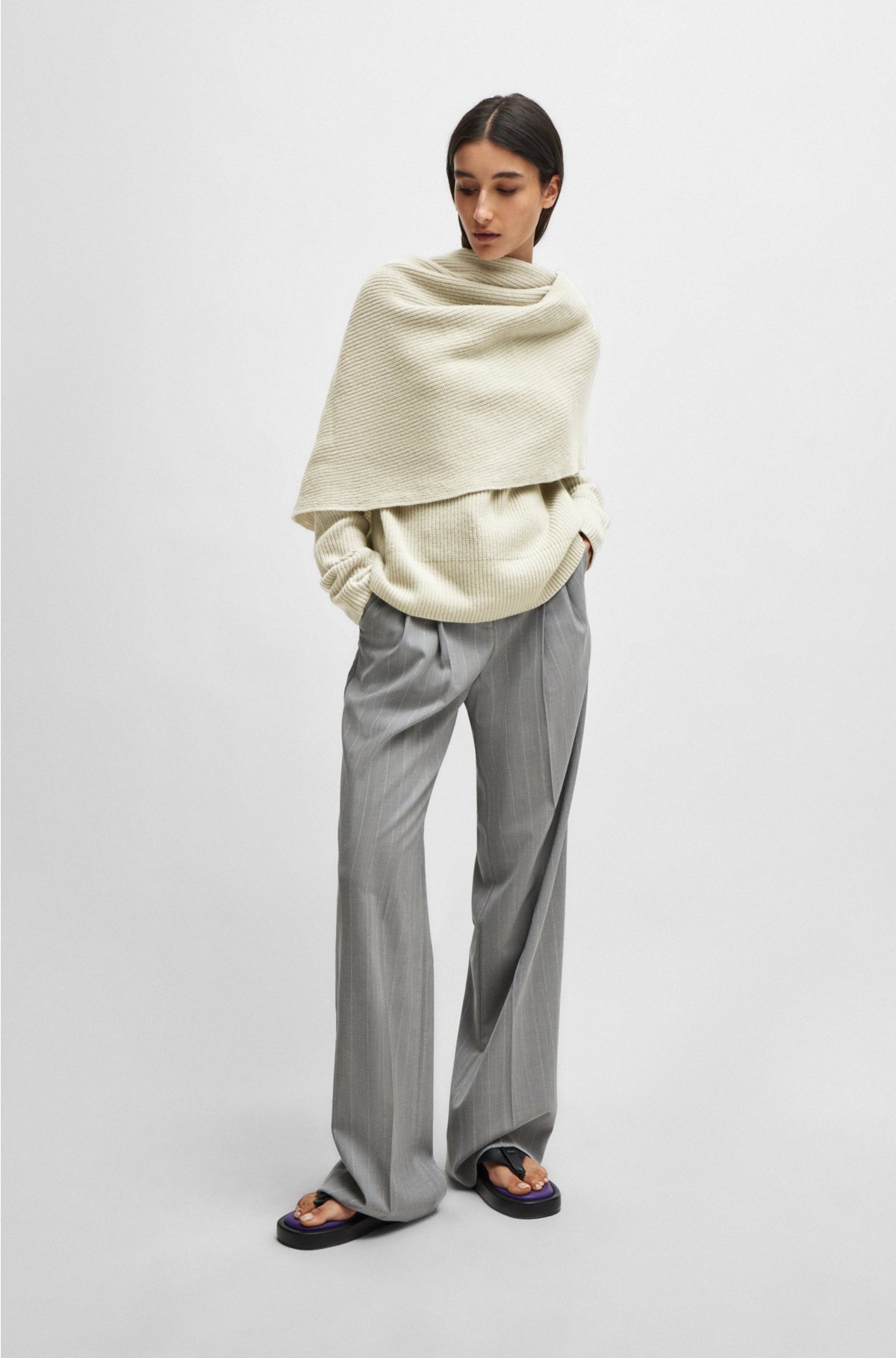 NAOMI x BOSS drape-detail sweater in wool and cashmere, White