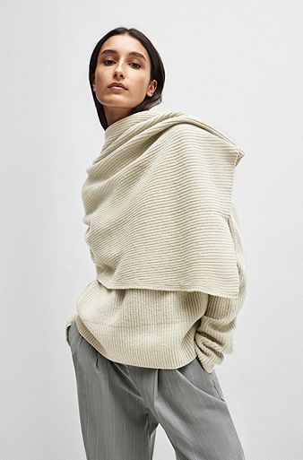 NAOMI x BOSS Pullover aus Wolle und Kaschmir mit Drapierung, Weiß