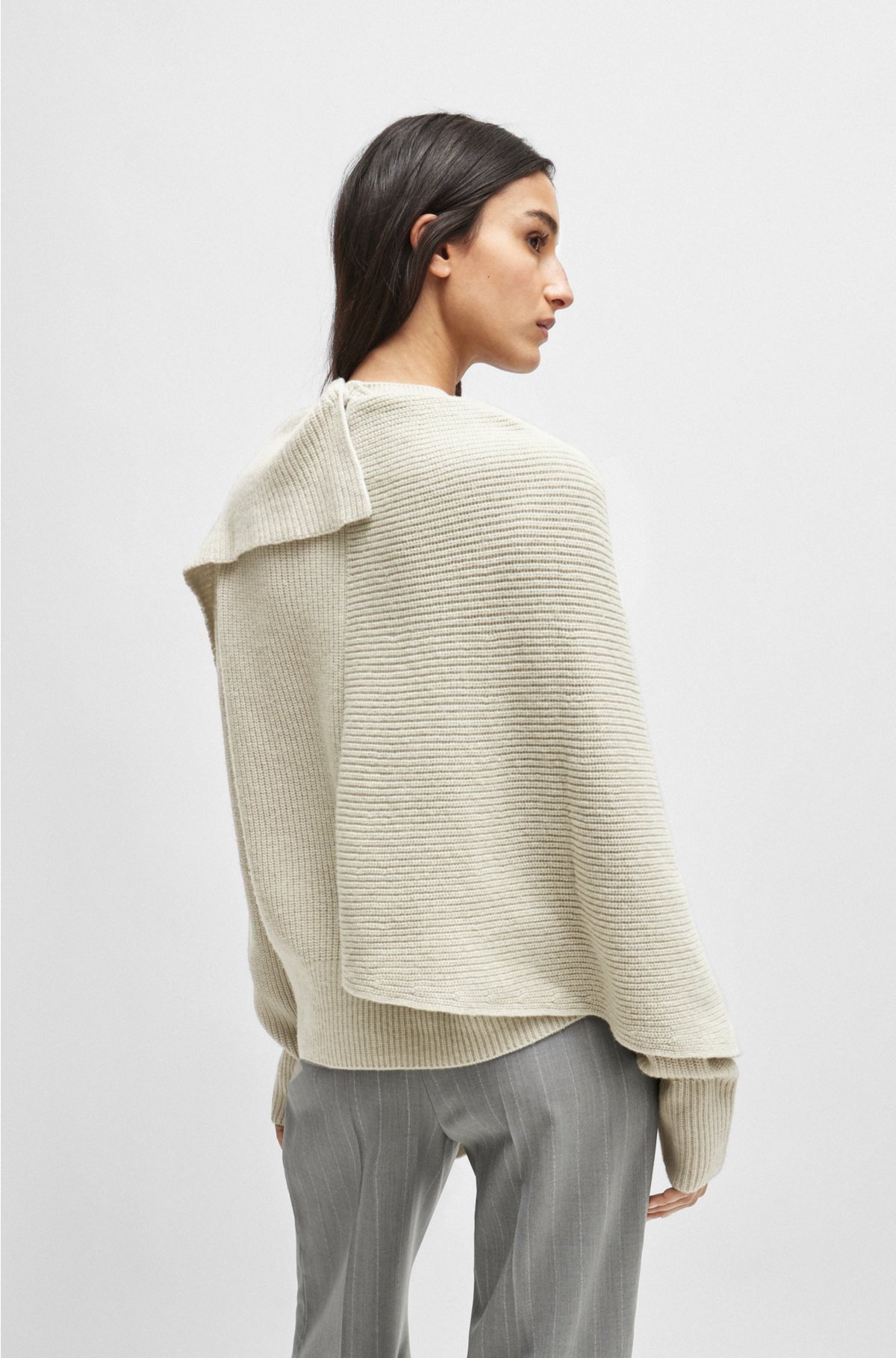 NAOMI x BOSS drape-detail sweater in wool and cashmere, White