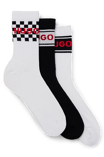 Three-pack of short logo socks in a cotton blend, White / Black