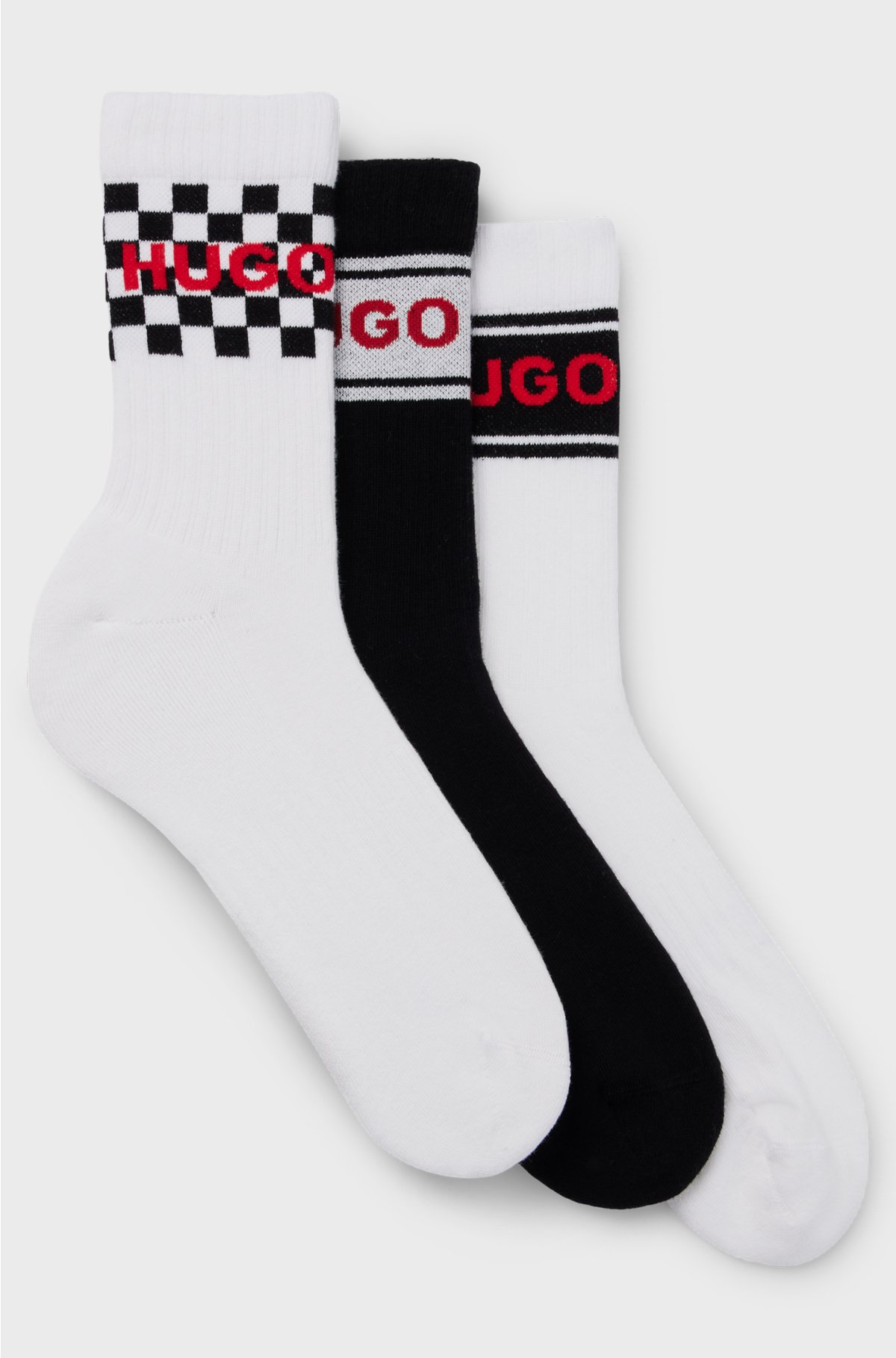 Three-pack of short logo socks in a cotton blend, White / Black
