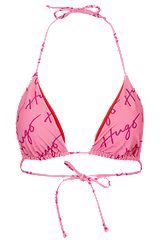 Schnell trocknender Triangel-Bikini mit handgeschriebenen Logos, Rosa gemustert