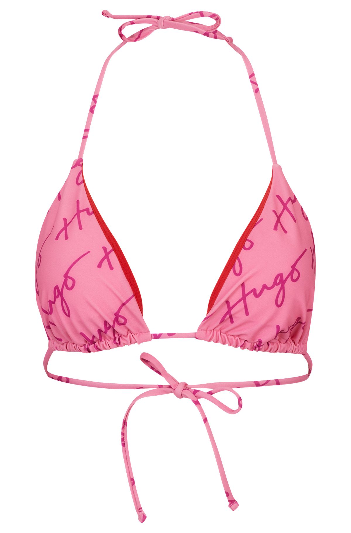 Треугольный лиф бикини из быстросохнущей ткани с рукописными логотипами, Розовый с узором