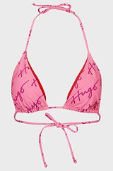 Quick-dry triangle bikini with handwritten logos, Pink Patterned