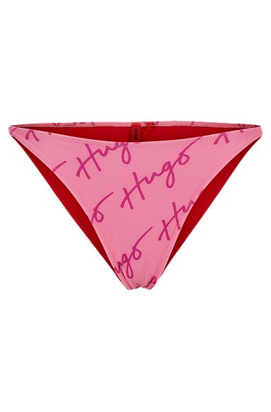 Quick-dry bikini bottoms with handwritten logos, Pink Patterned