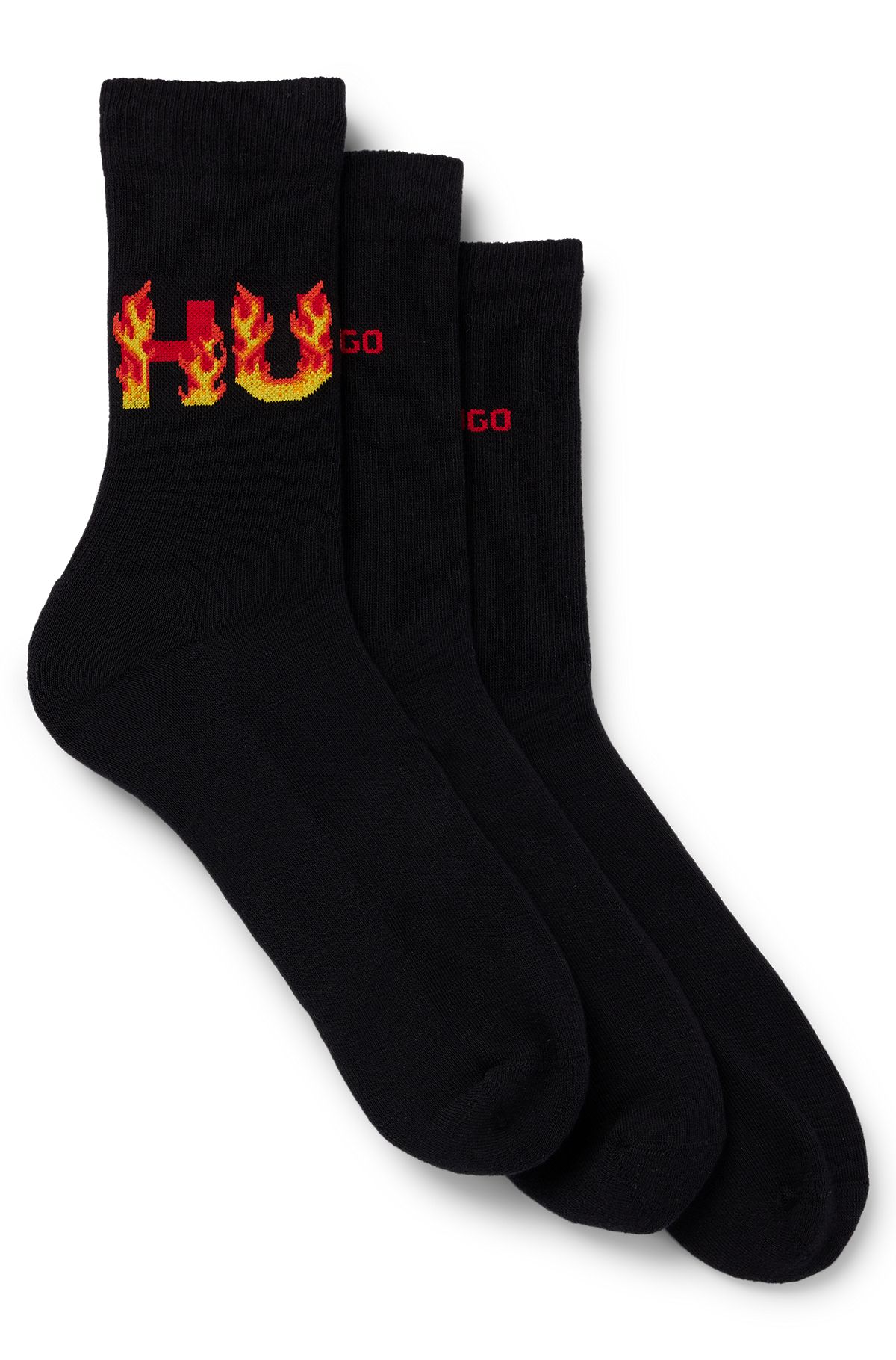 Set van drie paar korte sokken met logodetails, Zwart