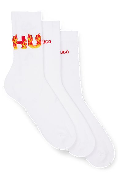 Set van drie paar korte sokken met logodetails, Wit