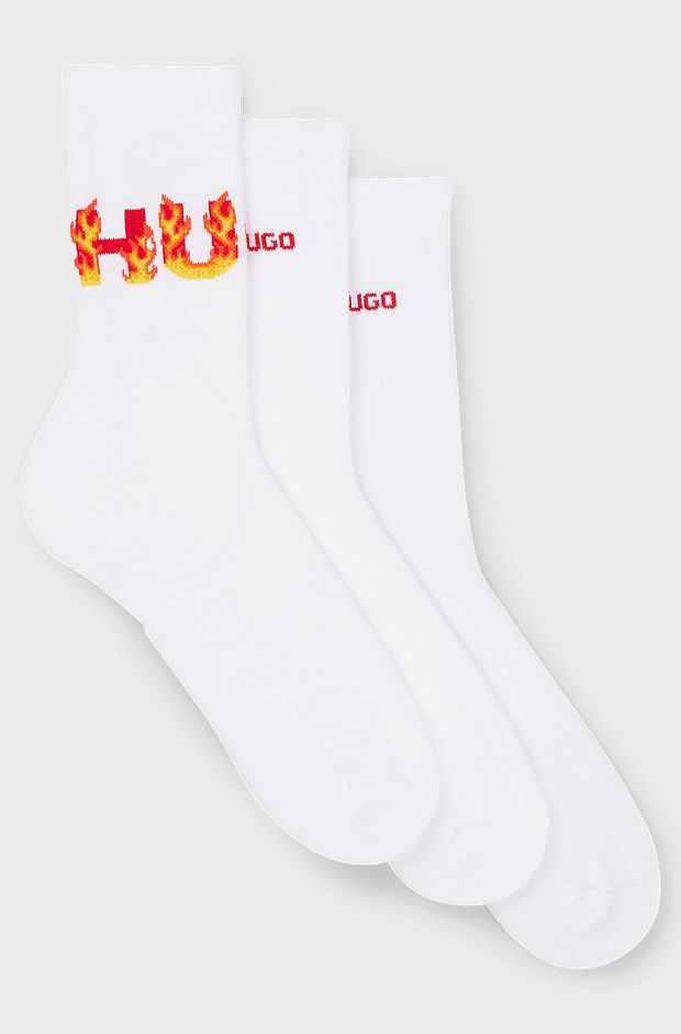 Three-pack of short-length socks with logo details, White