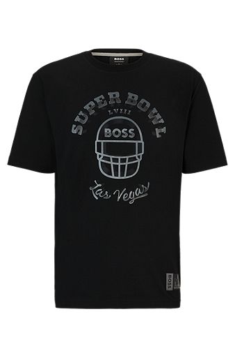 Футболка BOSS x NFL свободного кроя из эластичного хлопка с принтом рисунка, Черный