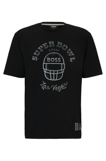 Camiseta BOSS x NFL de algodón elástico con ilustración estampada, Negro