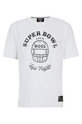 BOSS x NFL T-shirt van stretchkatoen bedrukt met artwork, Wit