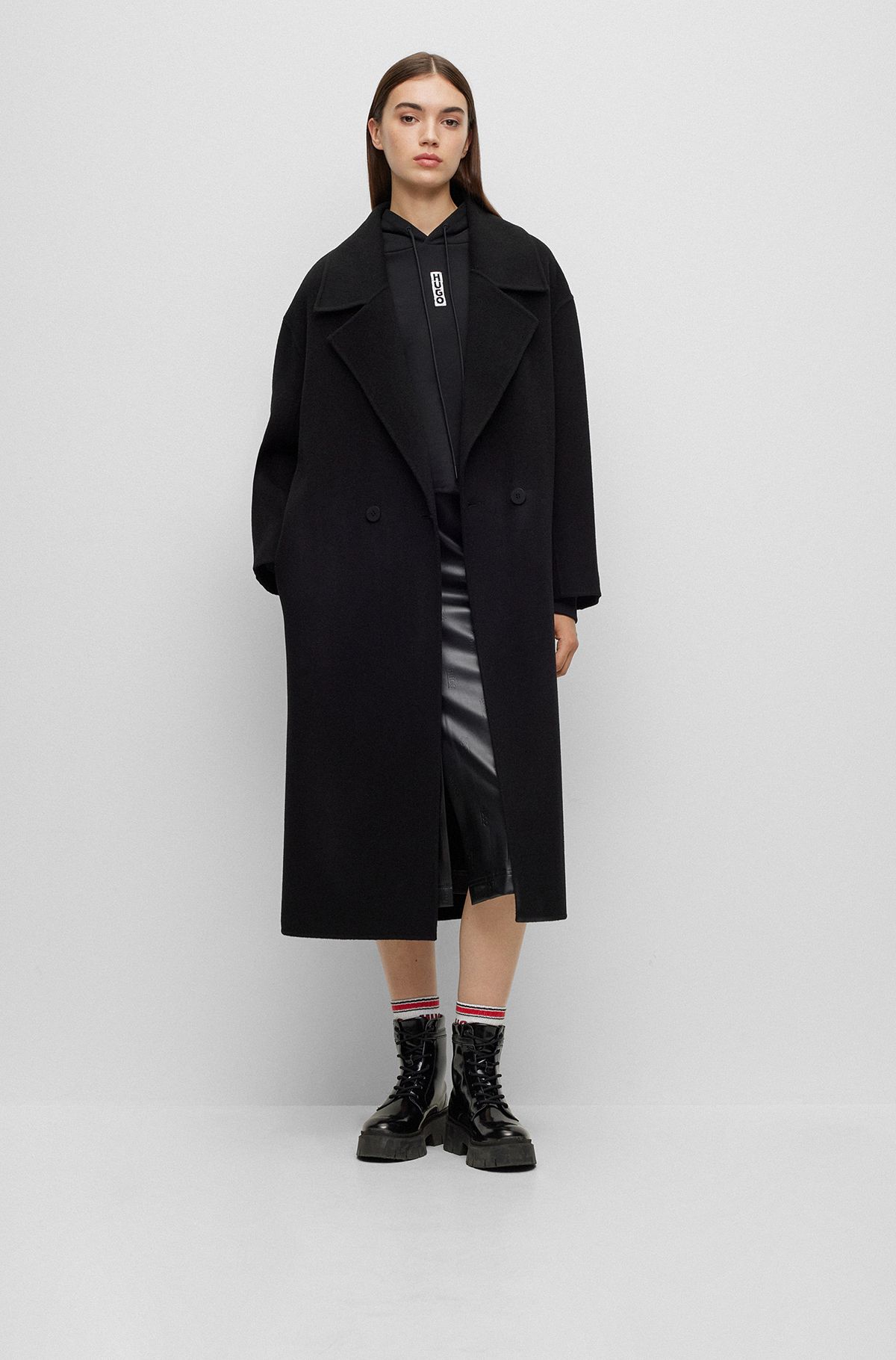Relaxed-fit coat in a wool blend, Black