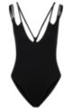 Structured-jersey swimsuit with strap details, Black