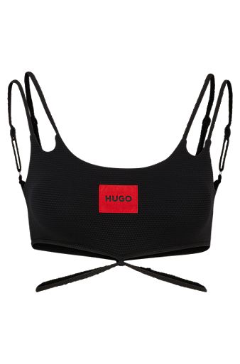 Structured-jersey bikini top with strap details, Black