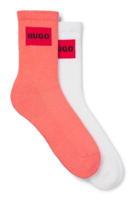 Hugo Two-pack Of Short-length Socks With Red Logo Labels In Orange