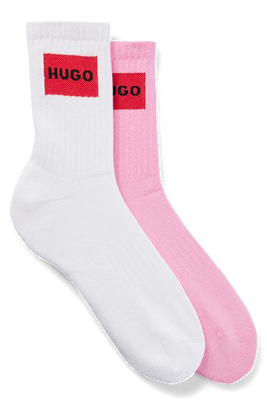 Two-pack of short-length socks with red logo labels, White / Pink