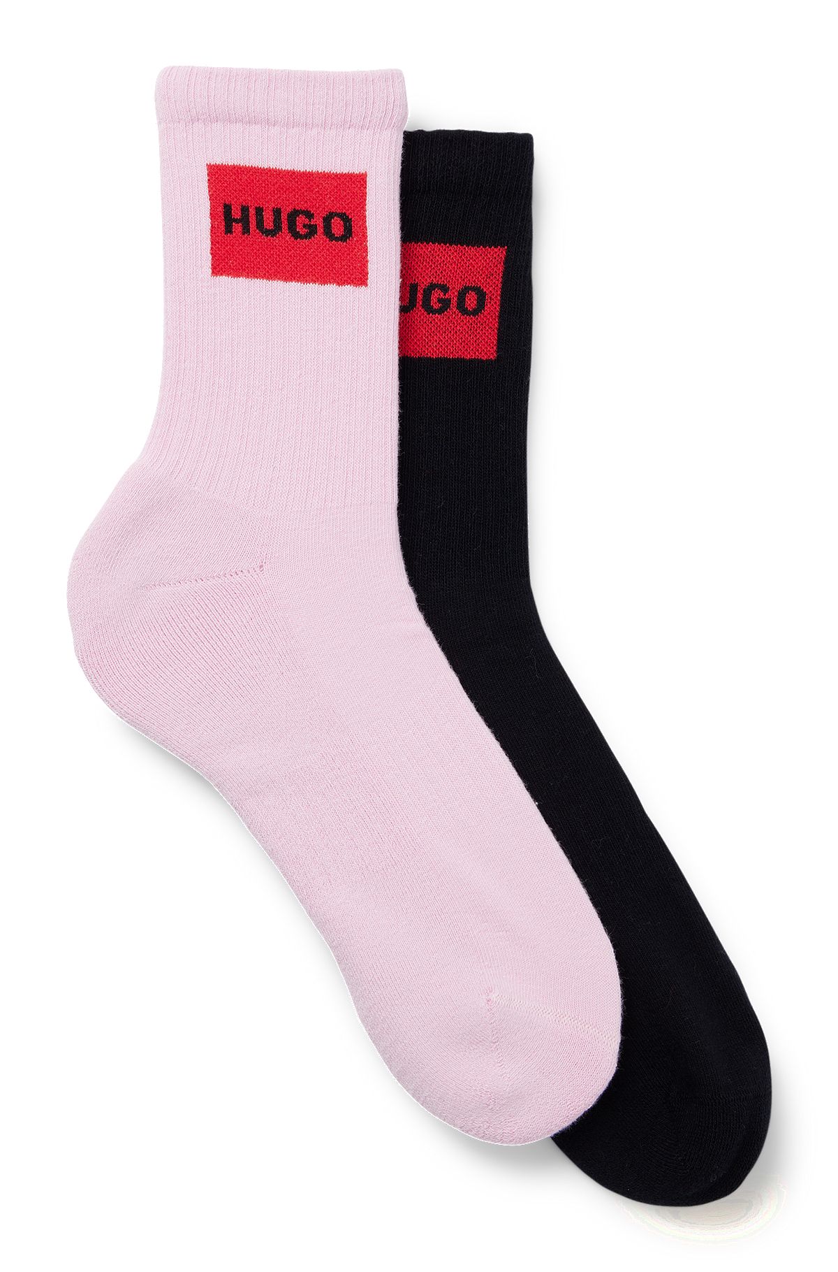 Набор из двух пар коротких носков с логотипами, Черный / розовый