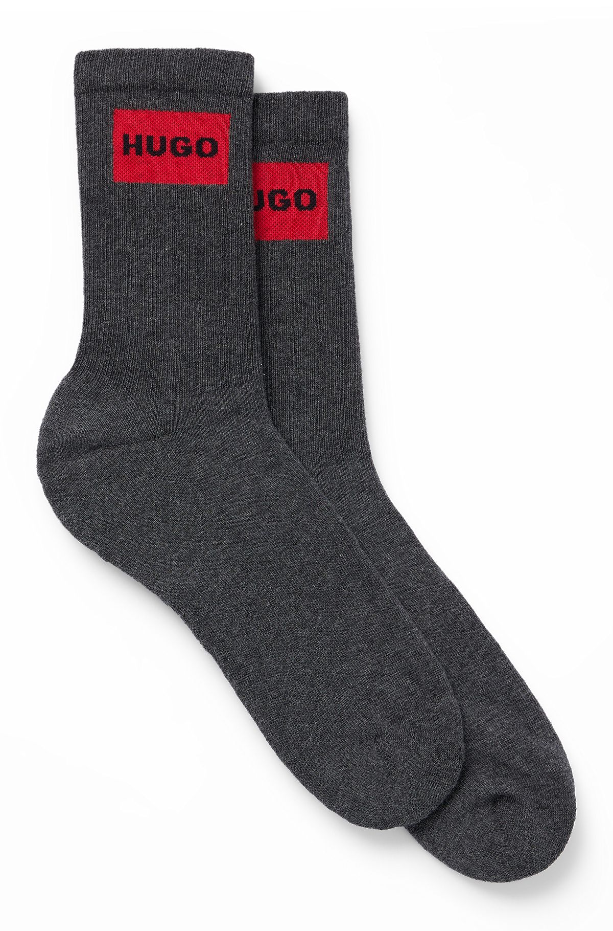 Set van twee paar korte sokken met rode logo’s, Grijs