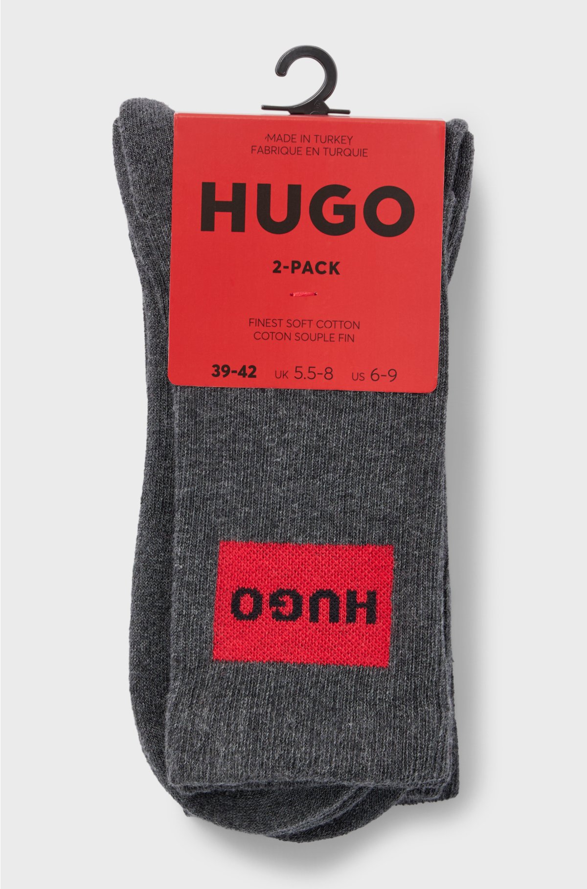 Two-pack of quarter-length socks with red logos, Grey