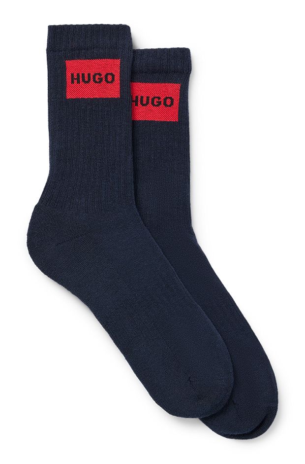 Two-pack of quarter-length socks with red logos, Dark Blue