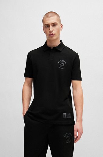 BOSS x NFL cotton polo shirt with metallic print, Black