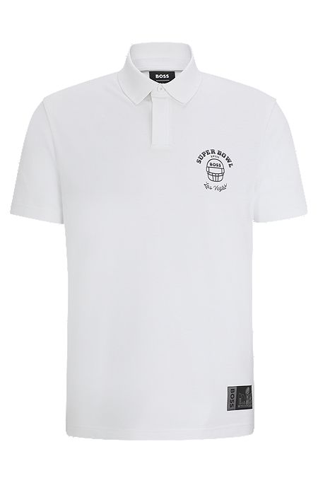 BOSS x NFL cotton polo shirt with metallic print, White