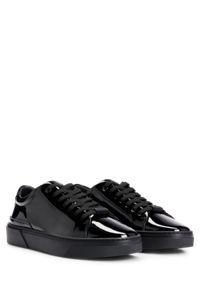 Leather trainers with monogram details, Black