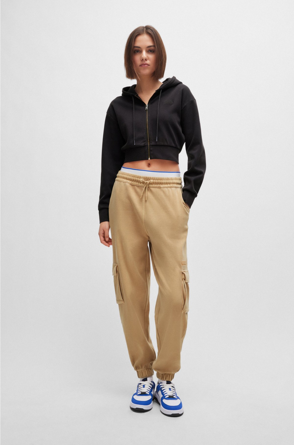 Relaxed-fit tracksuit bottoms with cargo pockets, Beige