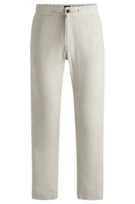 Hugo Boss Tapered-fit Trousers In A Linen Blend In Neutral