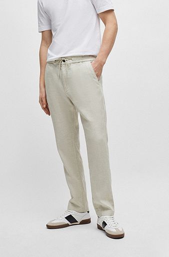 BOSS - High-waisted regular-fit trousers in a linen blend