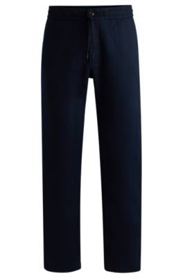 Hugo Boss Tapered-fit Trousers In A Linen Blend In Blue