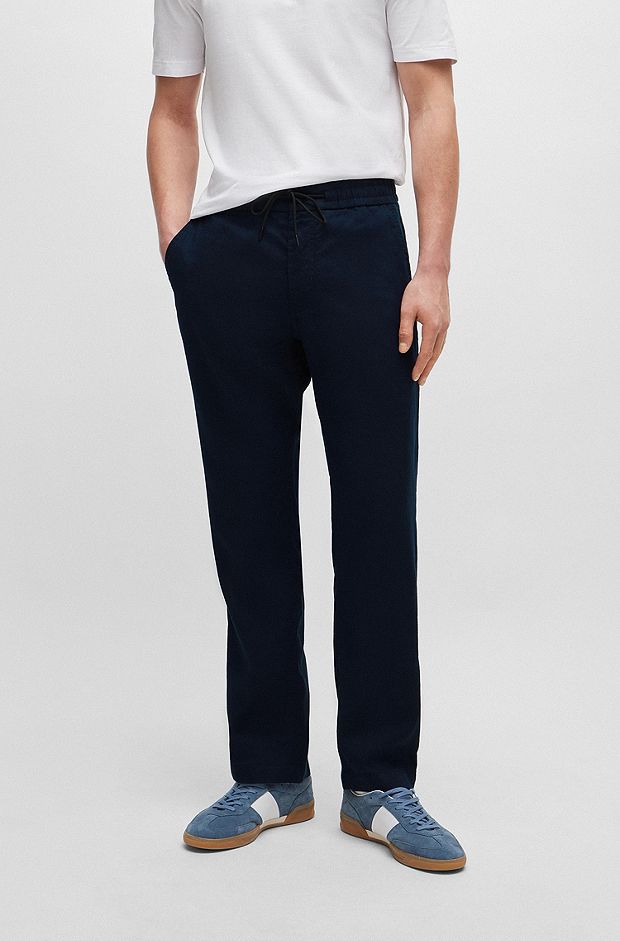 Tapered-fit trousers in a linen blend, Dark Blue