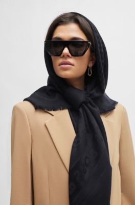 BOSS Square scarf in silk and wool with logo details