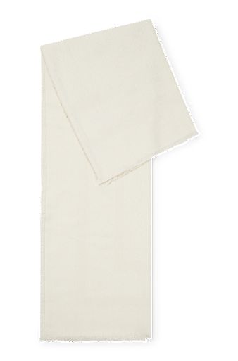 Firkantet tørklæde i silke og uld med logo, Hvid