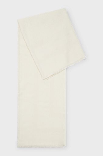 Square scarf in silk and wool with logo details, White