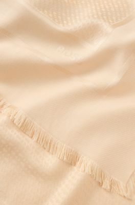 Square scarf in silk and wool with logo details, light pink