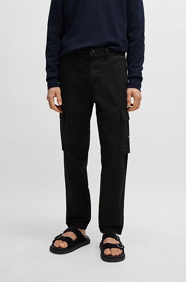 Cargo trousers in stretch-cotton poplin, Black