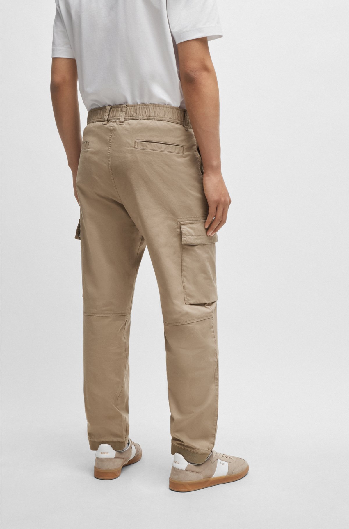 Cargo trousers in stretch-cotton poplin, Light Brown