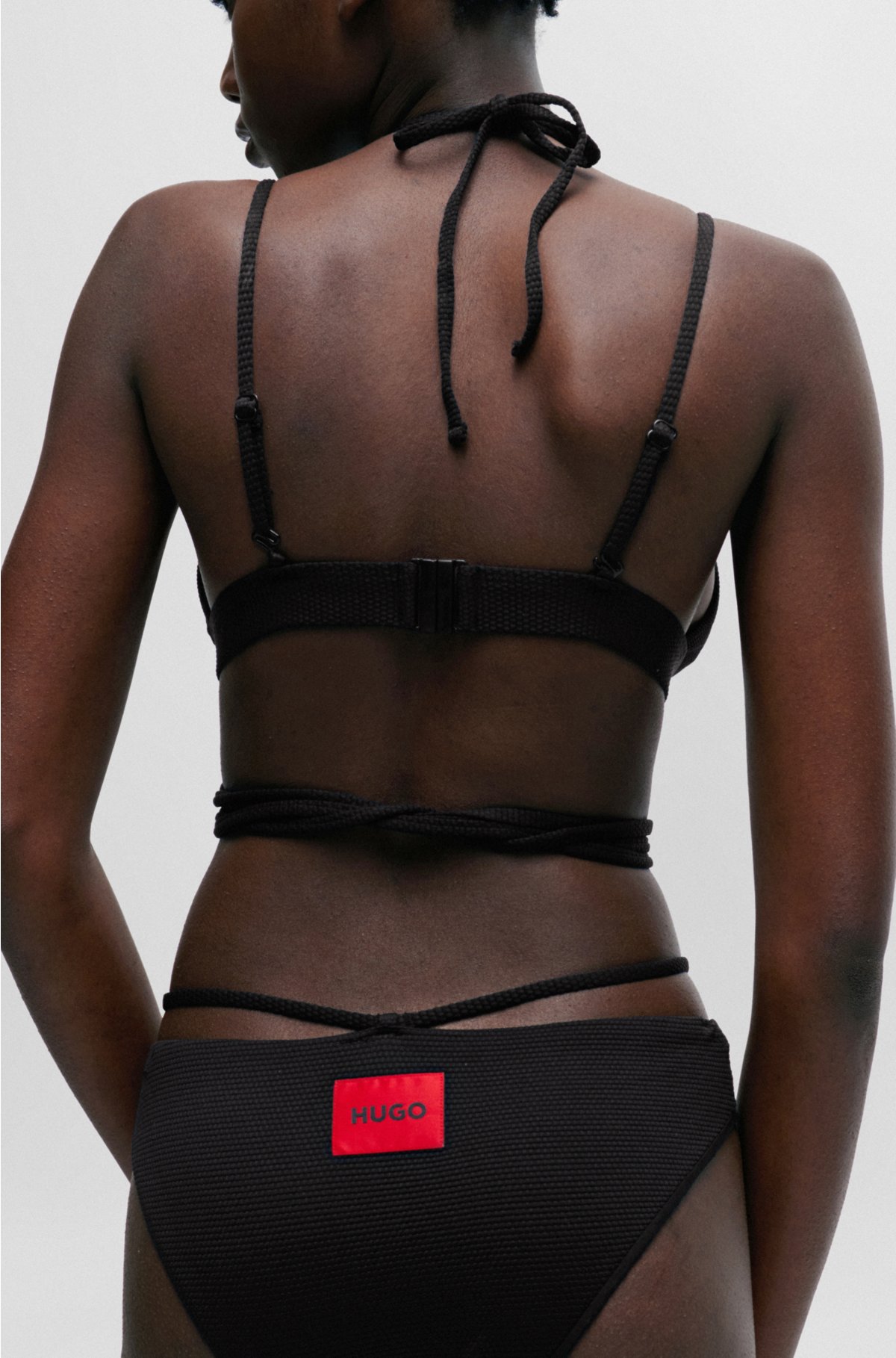 Structured-jersey bikini bottoms with strap details, Black