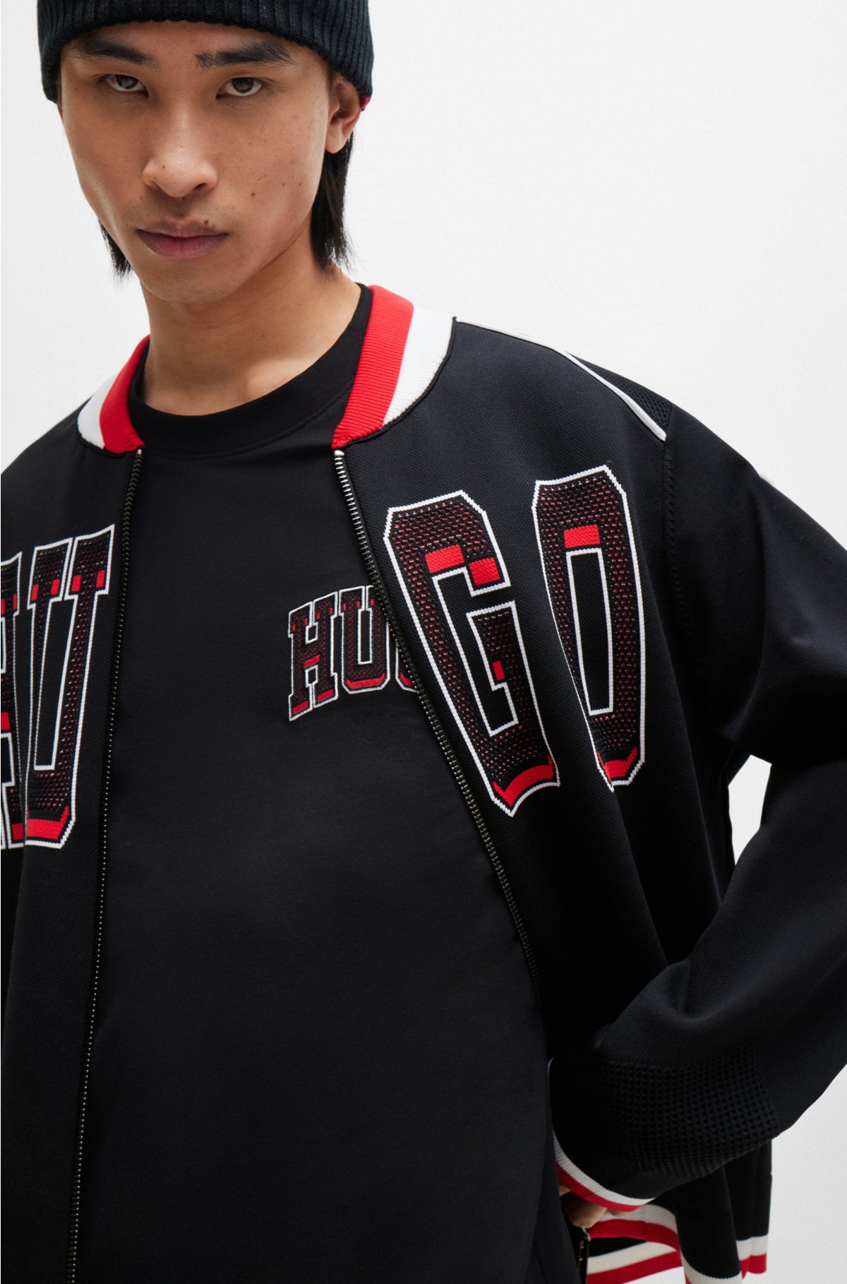 HUGO - Relaxed-fit bomber jacket with sporty logo