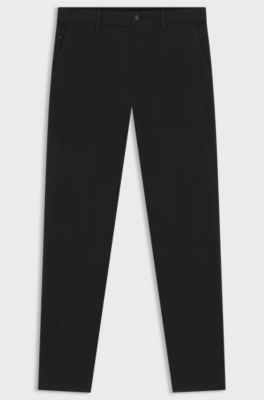 Tapered-fit trousers in stretch-cotton satin, Black