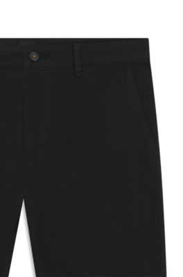 Tapered-fit chinos in stretch-cotton satin, Black