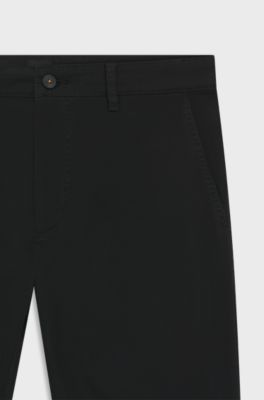 Tapered-fit trousers in stretch-cotton satin, Black