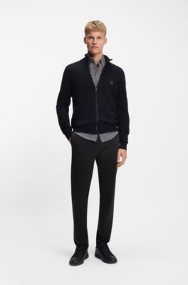 Chinos tapered fit de raso de algod&oacute;n el&aacute;stico, Negro