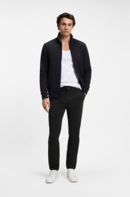 Tapered-fit trousers in stretch-cotton satin, Black