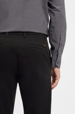 Tapered-fit chinos in stretch-cotton satin, Black