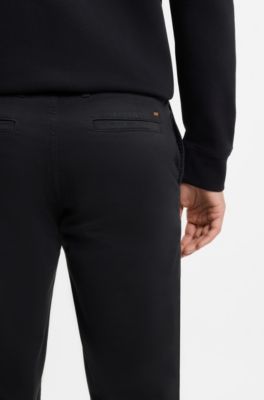 Tapered-fit trousers in stretch-cotton satin, Black