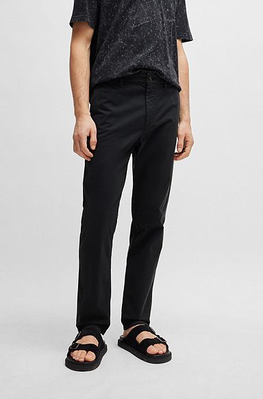 Tapered-fit chinos in stretch-cotton satin, Black
